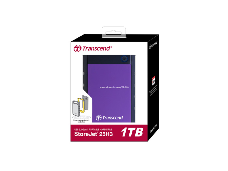 External HDD StoreJet 2.5 1TB SATA H3 TS1TSJ25H3P Purple Transcend Anti-shock (Shock Proft)