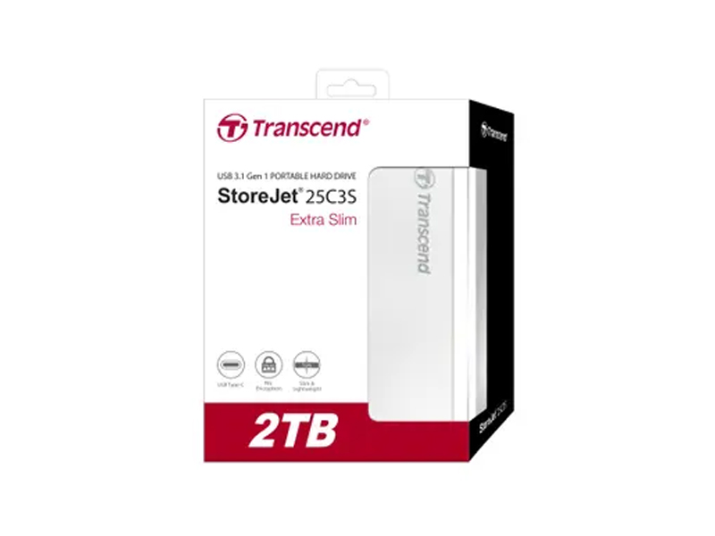 External HDD StoreJet 2.5 2TB Slim TS2TSJ25C3S Transcend Aluminum alloy, USB type-C and Type-A