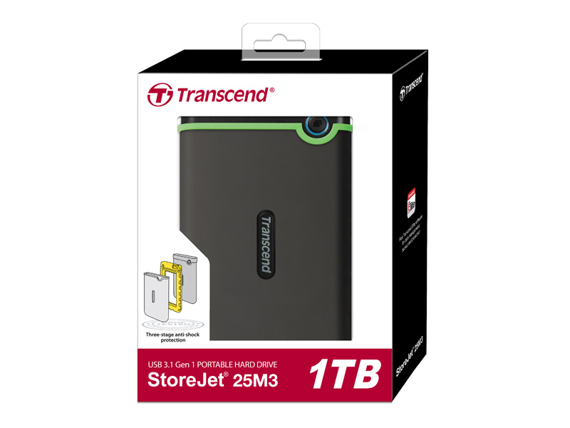 External HDD StoreJet 2.5 1TB Slim M3S TS1TSJ25M3S Iron-Grey Transcend , USB3.1 - EXHATS-76