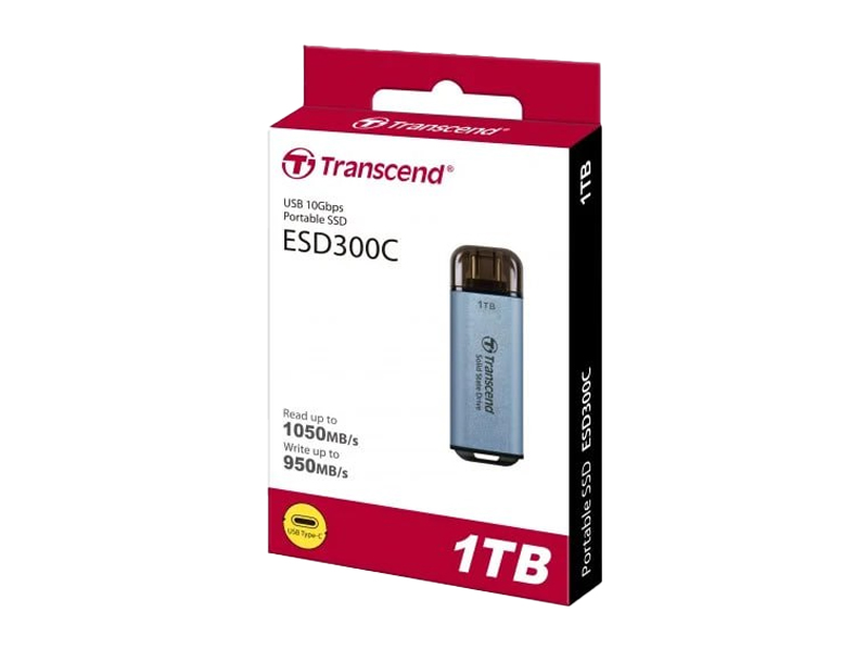 SSD External 1TB ESD300C TS1TESD300C Transcend-USB 10Gbps-Type C- SKY Blue - EXHATS-99