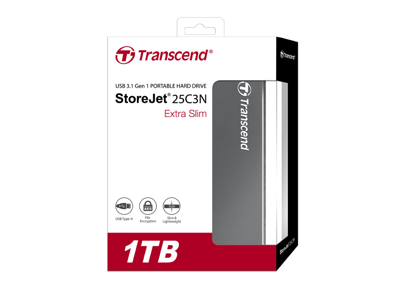 External HDD StoreJet 2.5 1TB Slim C3N TS1TSJ25C3N-Iron-gray-Transcend Aluminum alloy USB3.1