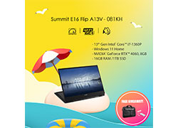 MSI Summit E16 Flip A13VFT-081KH/Ink Black/16-inch QHD/RTX4060/Wi-Fi 6E+Bt v5.3/4cell/2.1kg/Win11h