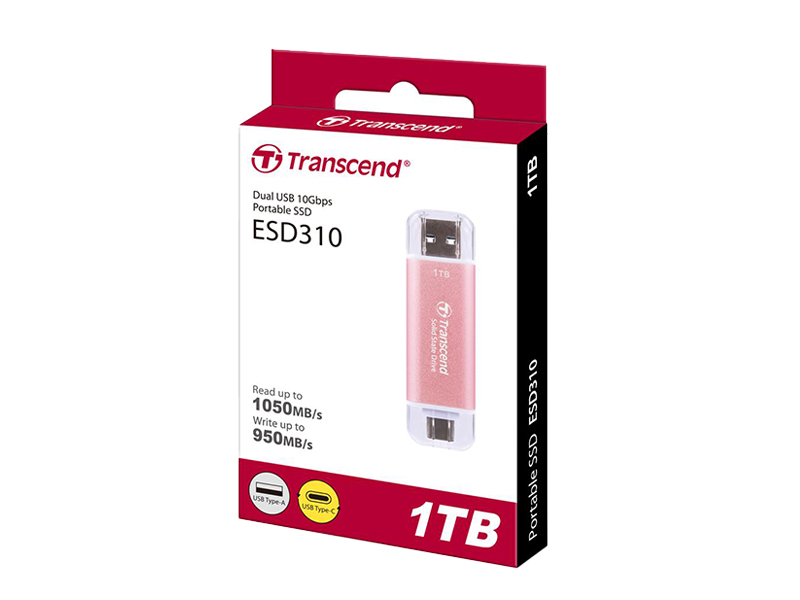 SSD External 2TB ESD310P TS2TESD310P Transcend, Dual USB 10Gbps, Type C/A, Pink - EXHATS-100