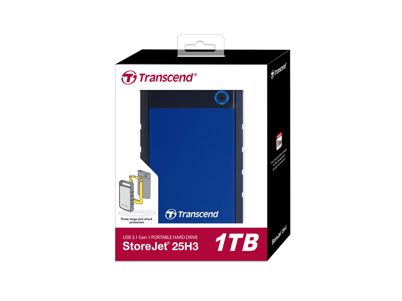 External HDD StoreJet 2.5 1TB SATA H3 TS1TSJ25H3B Blue Transcend Anti-shock (Shock Proft)-EXHATS-74