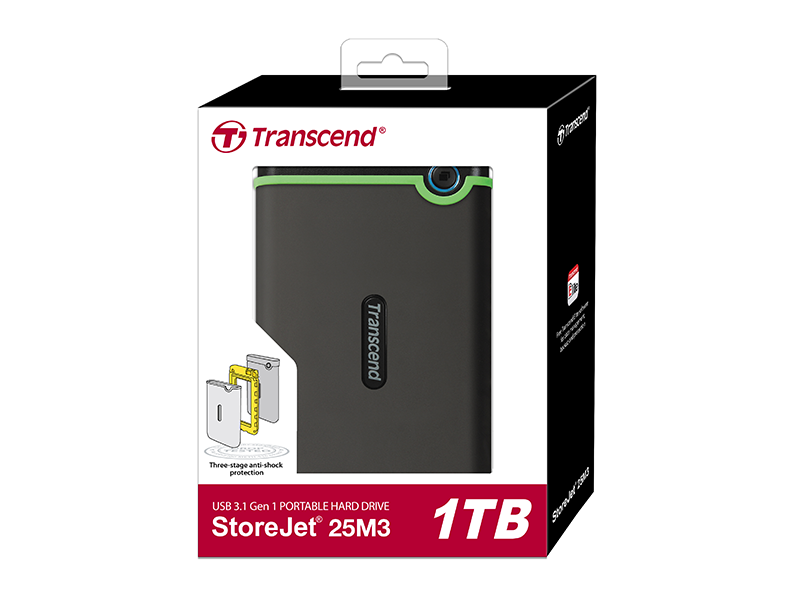 External HDD StoreJet 2.5 1TB Slim M3S TS1TSJ25M3S Iron-Grey Transcend , USB3.1 - EXHATS-39