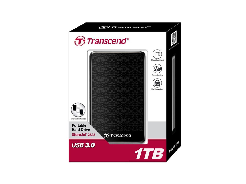 Transcend 1TB StoreJet A3 USB 3.0 Hard Drive TS1TSJ25A3K - EXHATS-71